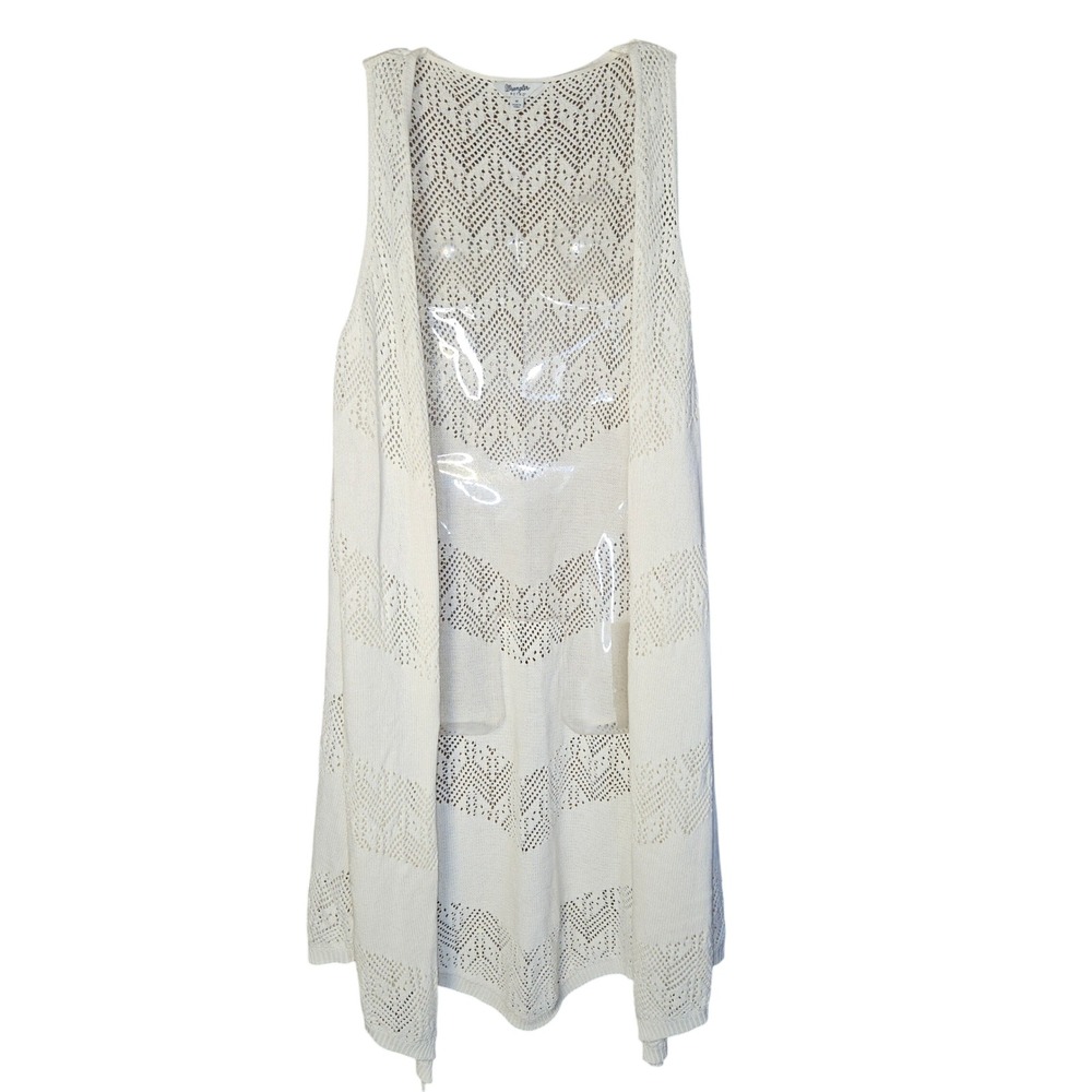 Wrangler Retro Womens Ivory Open Knit Pointelle Longline Duster Vest Medium NWT